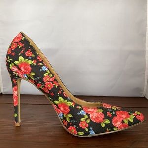 Black Floral Heels
